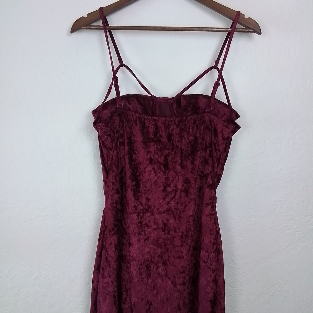 Crushed Velvet‎ Womens Red Sleeveless Adjustable Spaghetti Strap Bodycon Dress L - Picture 8 of 13